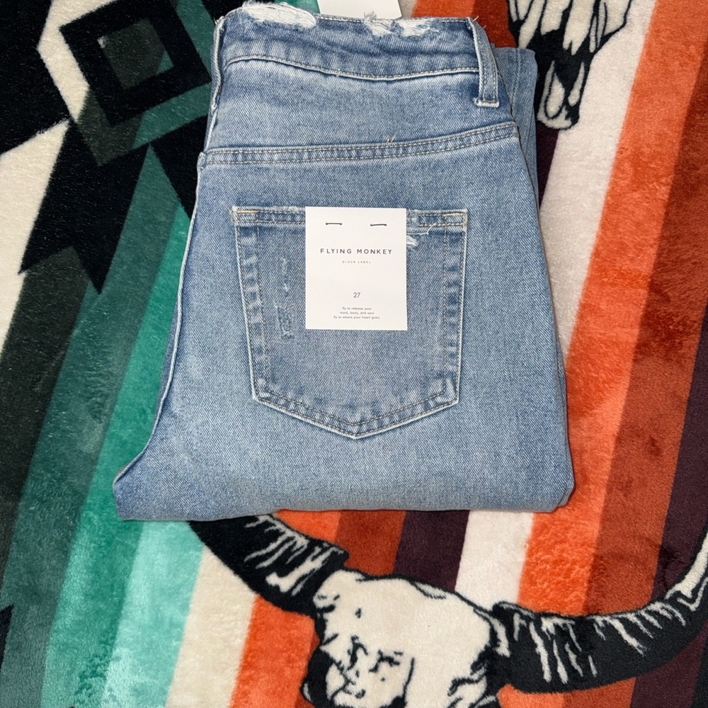 NWT WOMENS SIZE 27 Flying Monkey Blue Denim Distressed Jeans